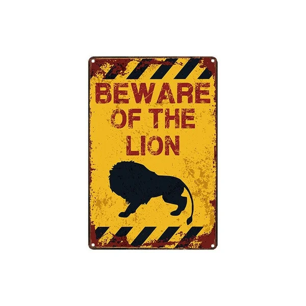 

Metal Tin Sign beware of the lion Decor Bar Pub Home Vintage Retro