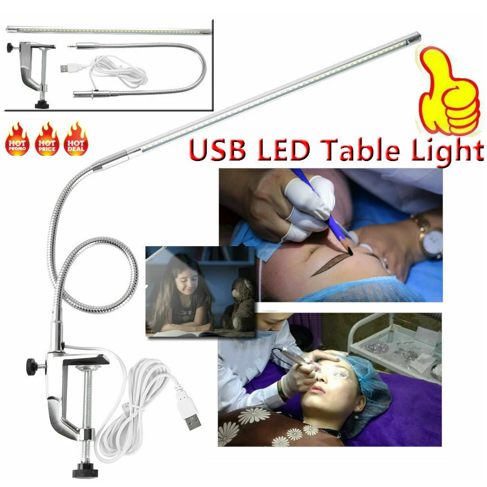 

360 Degree Rotation Reading Light Home Office Clip On Long Arm Manicure Bedsides LED Desk Lamp USB Charging Adjustable Bedroom