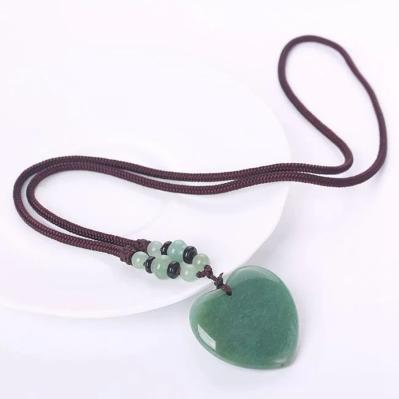 

Women Ladies Natural Crystal Stone Love Heart Necklaces Pendant Necklace Vintage Rope Sweater Chain