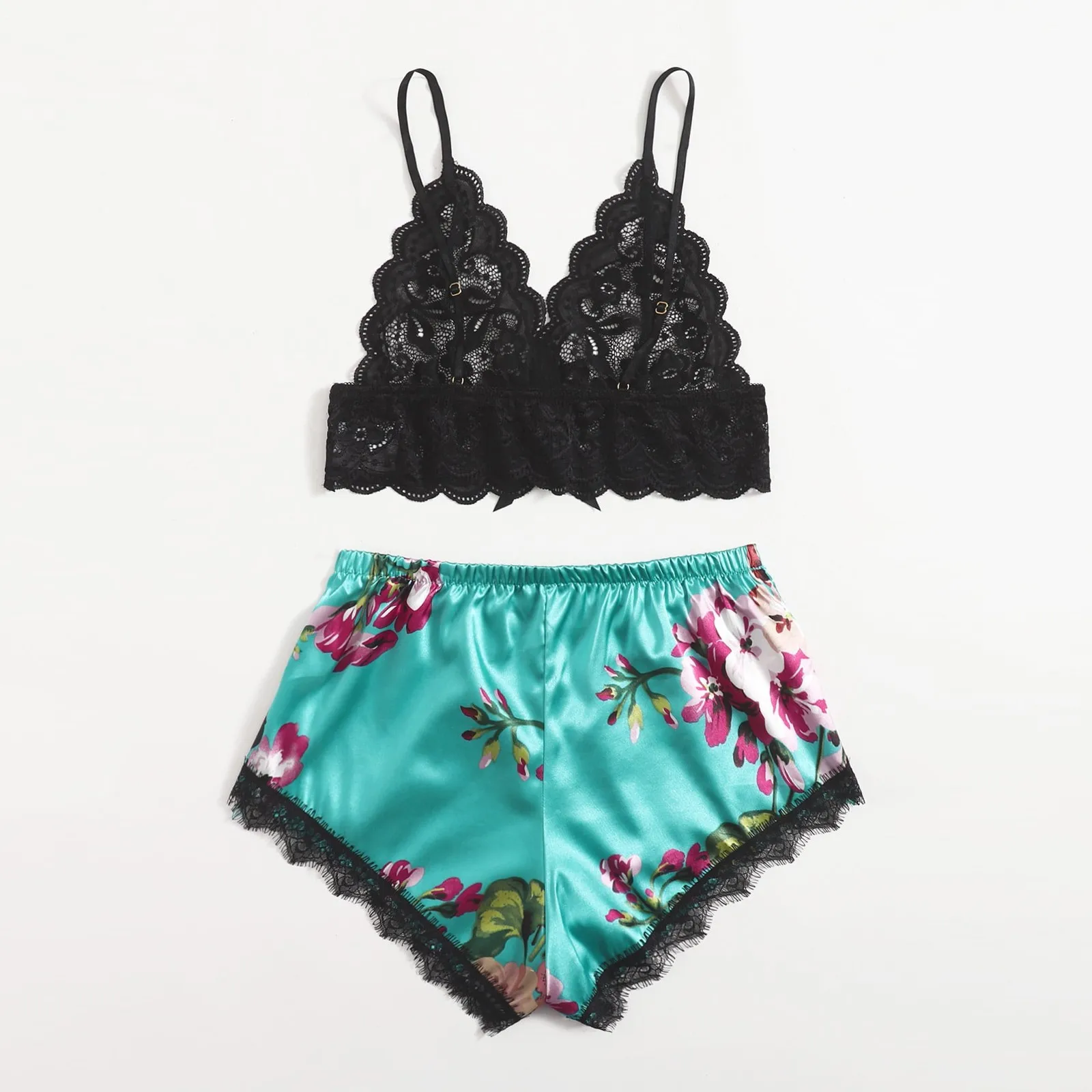 

New Sexy Lace Lingerie Silk Underwear Sleepwear Nightdress Satin Pajamas Nightwear Sleepwear Silk Strap Solid Color Lace Sets#F