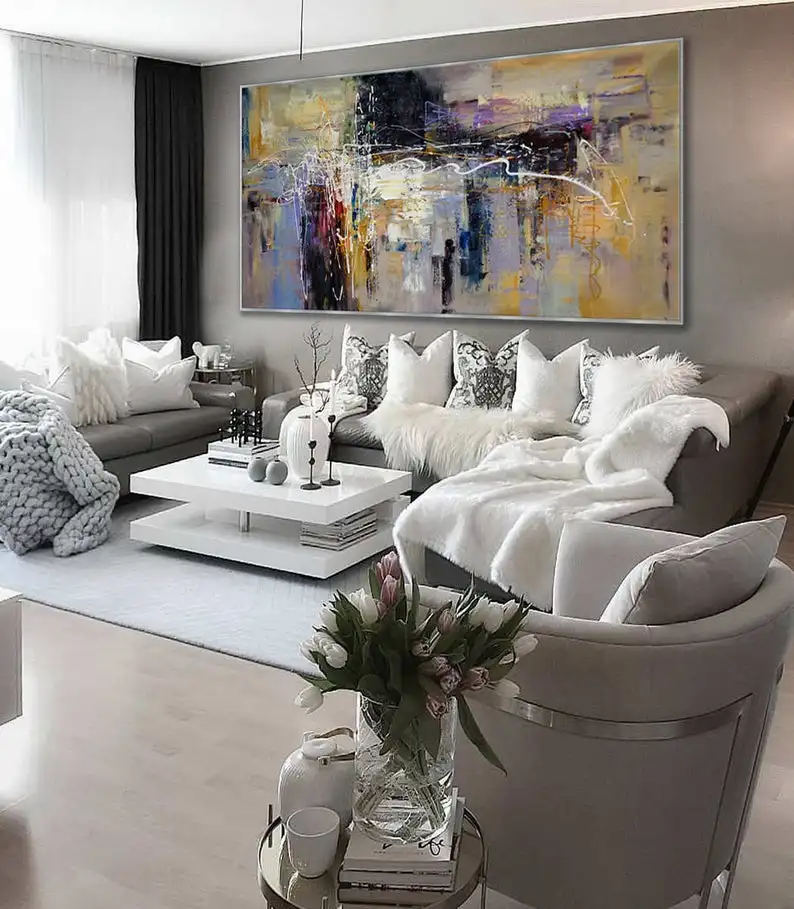 Koop Grote Abstract Wall Art Hand Geschilderd Acryl Paletmes Abstract Oversize Schilderen Op Canvas Panoramisch Brede Schilderen Olie
