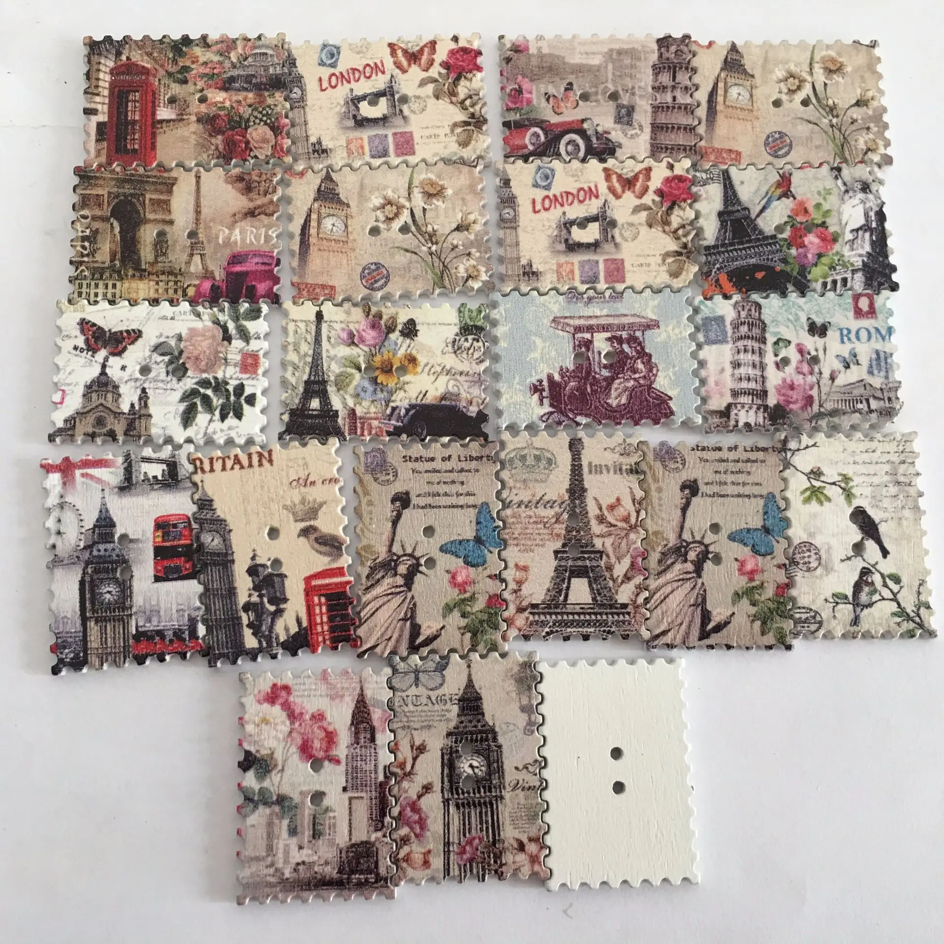 Креативные винтажные открытки на пуговицах деревянные раскрашенные в виде башни