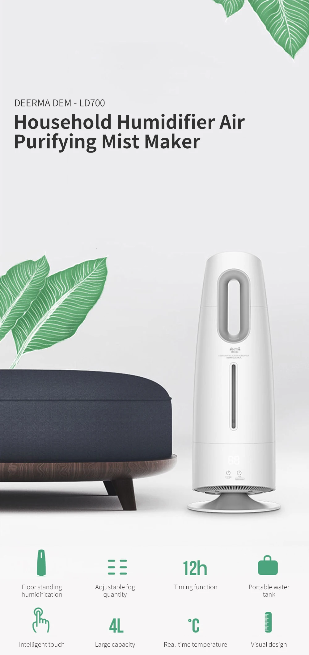 Xiaomi Home Deerma увлажнитель воздуха Арома диффузор тумана сенсорный экран 4l масляный диффузор очиститель воздуха кондиционер бытовой