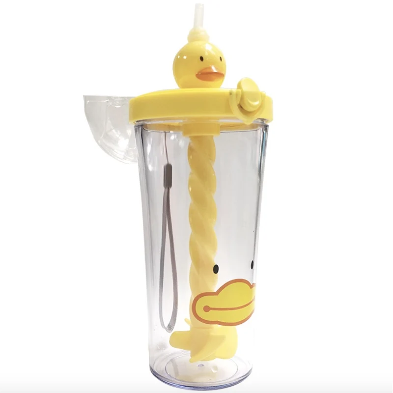 Симпатичная пластиковая бутылка для воды в виде утки чашка с соломинкой