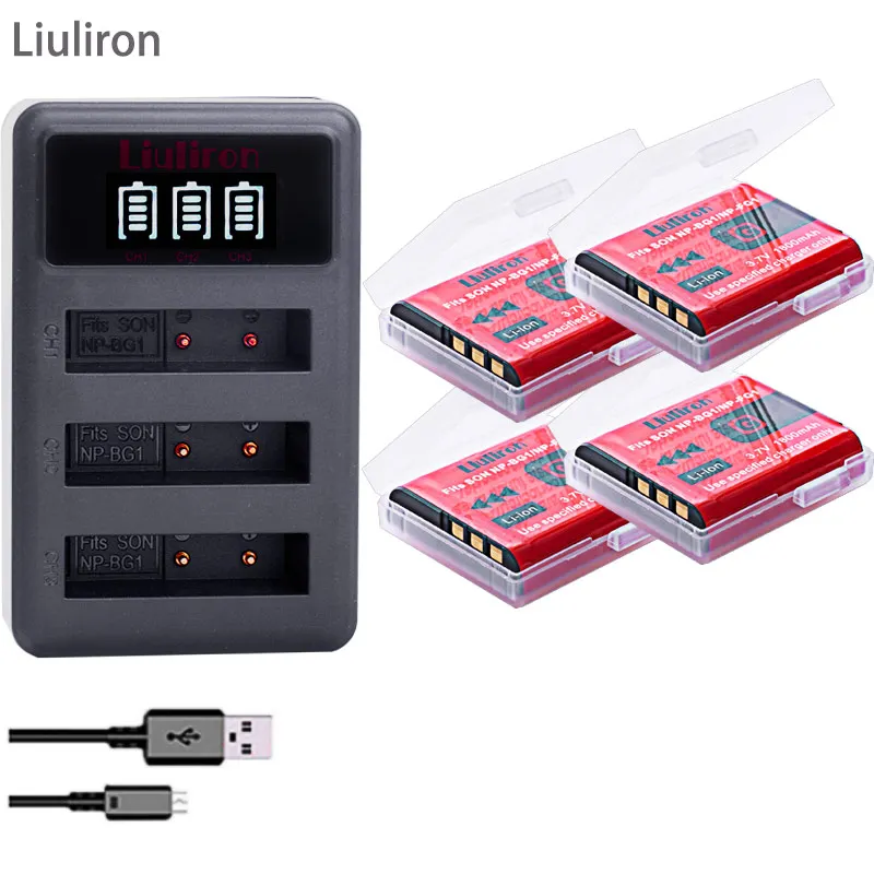 charger and 4battery NP-BG1/FG1 NP-BG1 NP BG1 FG1 Батарея запасная часть для цифровой камеры с фоновой подсветкой SONY Cyber-shot DSC-H3 DSC-H7 DSC-H9 DSC-H10 DSC-H20 DSC-H50 DSC-H55 DSC-H70 Камера - Цвет: charger and 4battery