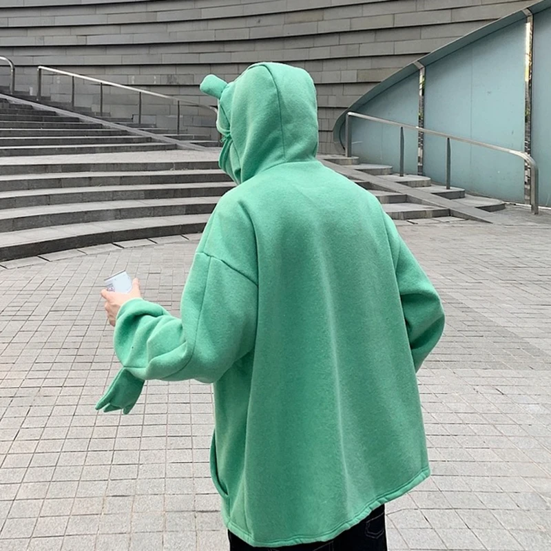 

Fleece Frog Shape Hoodies with A Big Pocket Winter Warm Thick Soft Loose Oversized Sweatshirt Outwear Pullover Teens FOU