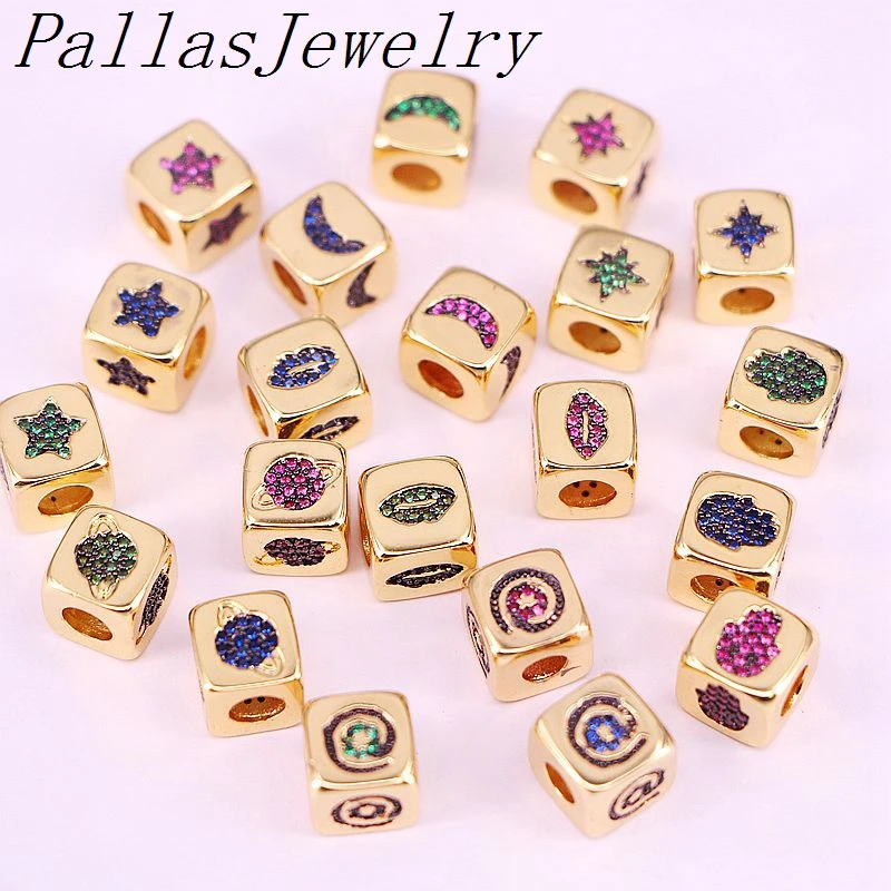 

10Pcs Trendy Colorful CZ Micro Paved Cube Square Beads Cubic Zirconia Spacer Beads for Bracelets Necklaces Making