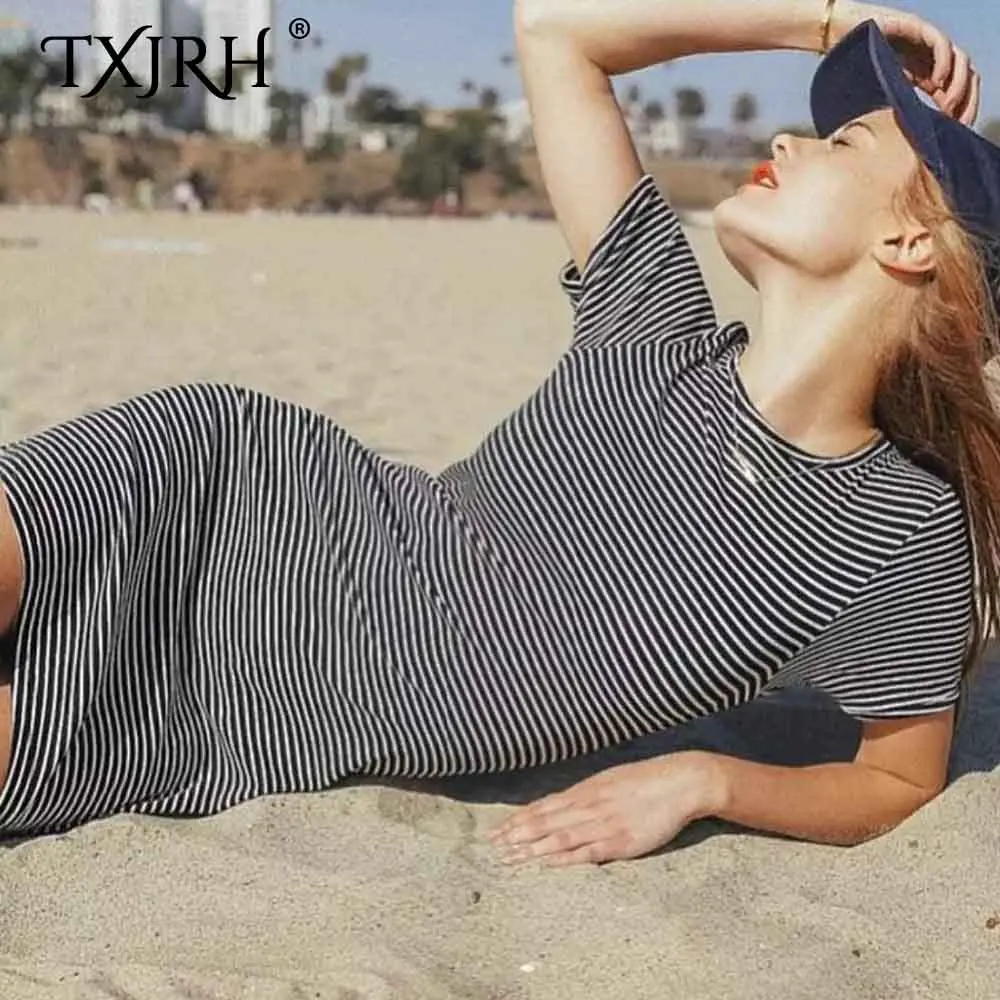 TXJRH сексуальное высокоэластичное тонкое облегающее мини вязаное платье