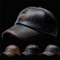 new baseball cap casual fashion hat autumn and winter plus velvet cap leather baseball cap for men