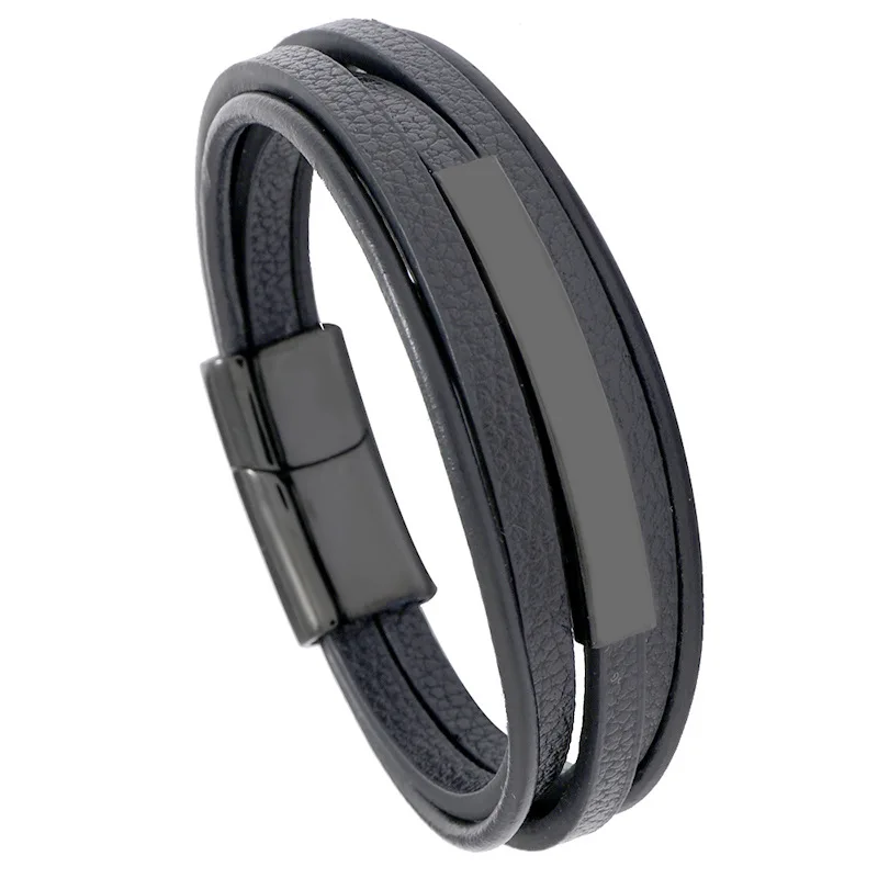 Men's Stainless Steel Braided Bracelet Magnetic Black Leather Bracelet Punk Rock Jewelry Accessories