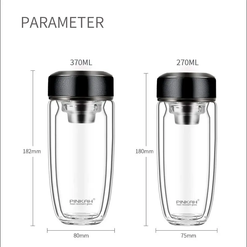 Pinkah 370 мл стеклянная чашка с двойными стенками для воды офисная термостойкая