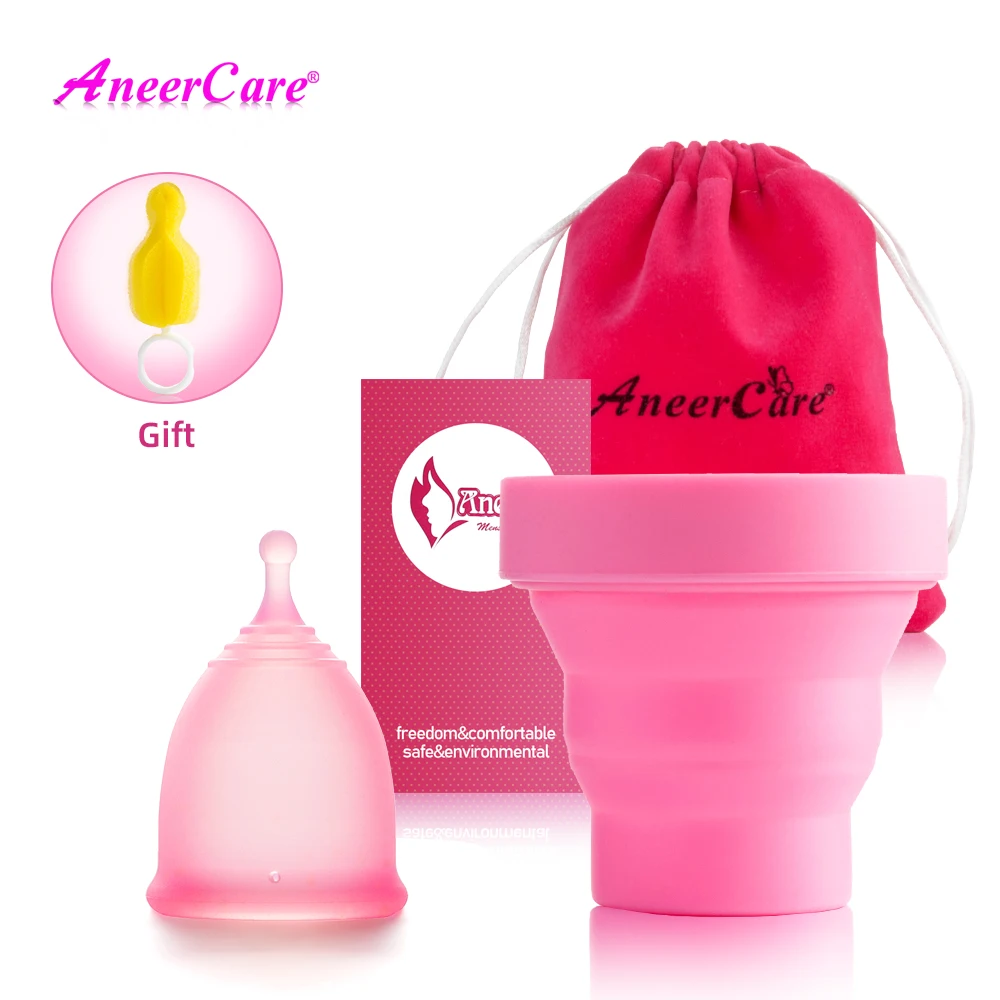

Feminine Hygiene Menstrual Cup Medical Grade Silicone Cop Reusable Vaginal With Gift Cleaning Brush Foldable Collector Aneercare
