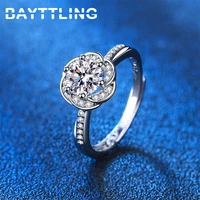 bayttling original silver color shiny round flower zircon open ring fashion woman wedding jewelry couple gift