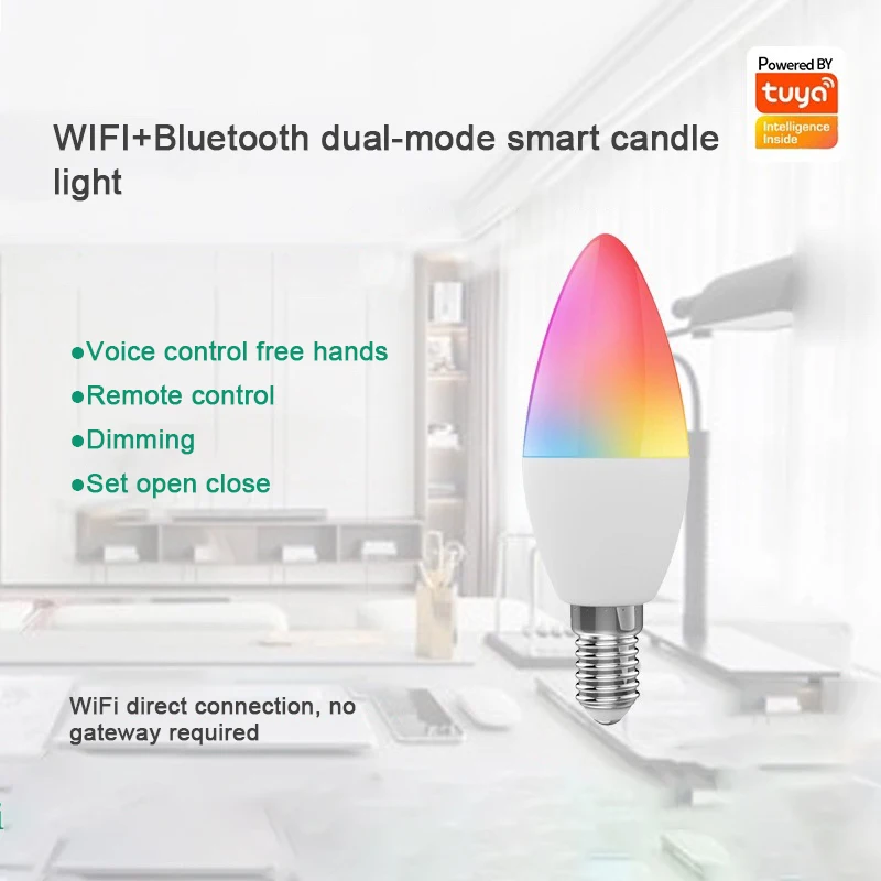 

Rgb Colorful Lights E14 E12 Wifi Dual Mode Timer Voice Control Smart Home Tuya Bulb Lights App Remote Control