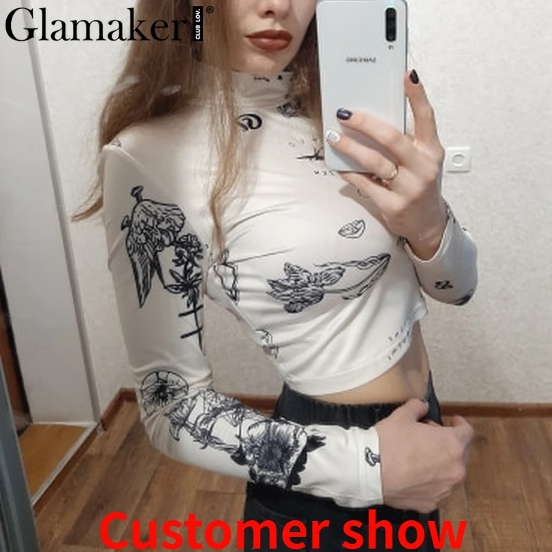 Женская блузка со стоячим воротником Glamaker модная уличная укороченная с длинным