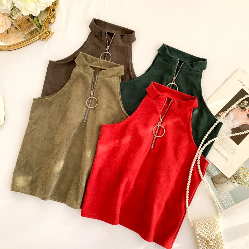 Сексуальный Холтер без бретелек на молнии со стоячим воротником Топы тонкие