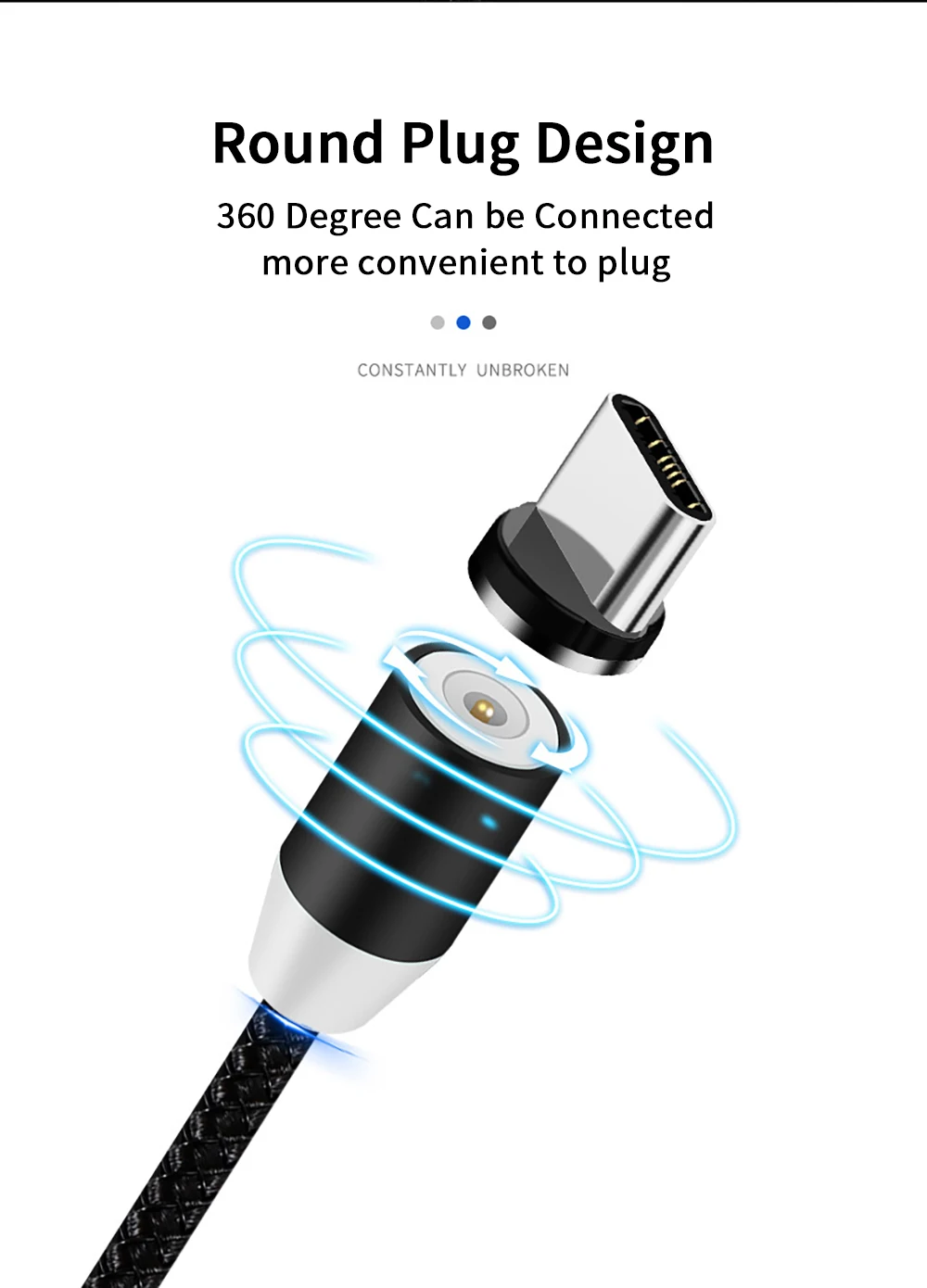 Магнитный зарядный светодиодный кабель Micro usb type C 2A для быстрой зарядки и передачи данных для мобильных телефонов