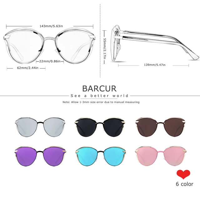 BARCUR Fashion Polarized Women Sunglasses Round Sun Glass Ladies Lunette De Soleil Femme 4