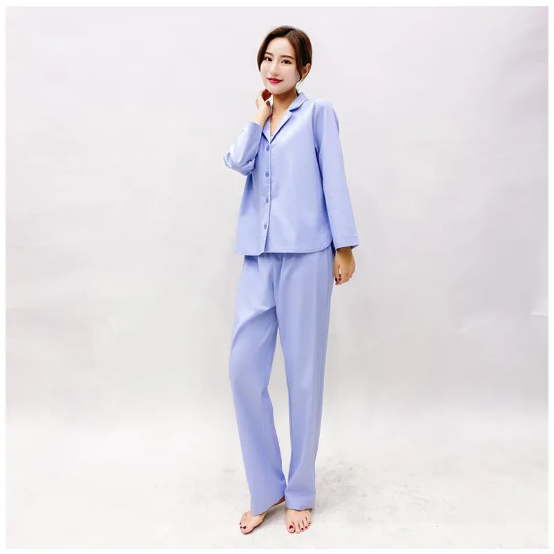 

Autumn Women Pajamas Long-sleeved Trousers Sleepwear Flax Soft Comfort Lounge Wear Solid Cotton Pijamas 2 Piece Home Clothes