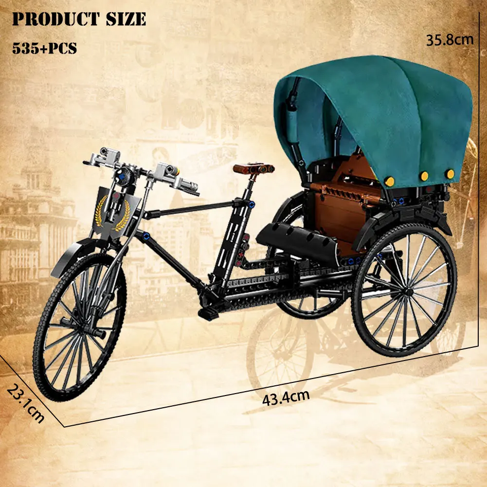 Классическая модель BZDA в стиле ретро рикша трехколесный велосипед конструктор MOC