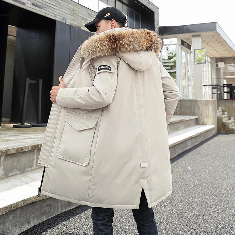 Down jacket for men's mid - length hooded and large - collar couples down jacket for cool fashion warm coat