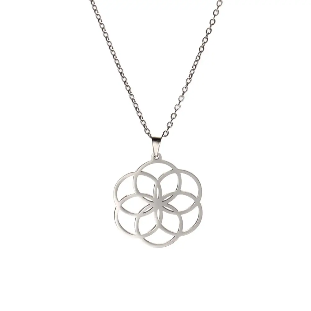 Style1-Silver My shape цветок жизни из нержавеющей стали полый круглый ювелирный кулон ожерелье чокер Серебро Золото женское ожерелье подарок - Окраска металла: Style1-Silver