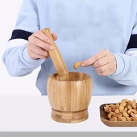 mortar pestle set bamboo wooden bowl garlic press grinder crusher for guacamole kitchen pepper garlic pressing bowl convenient