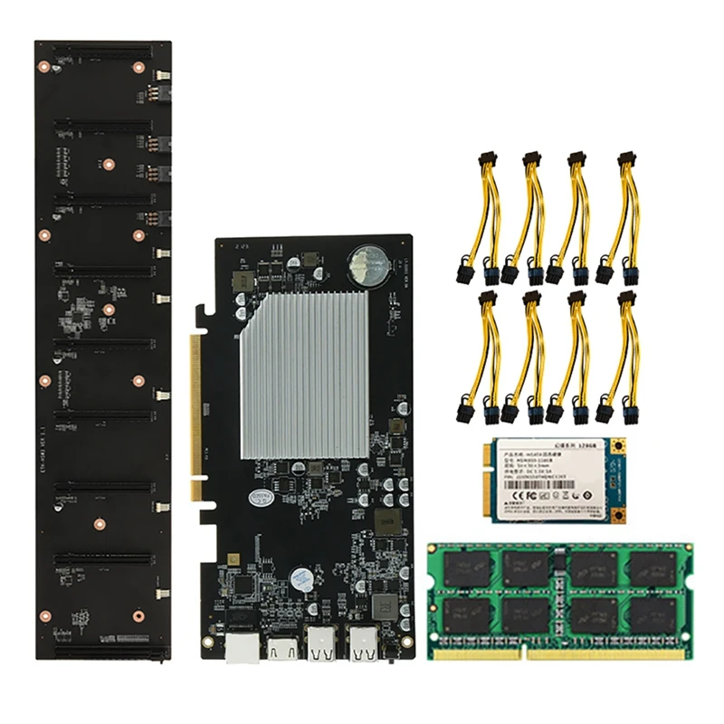 

ETH-HSW3 BTC Mining Motherboard Set 8XPCIE X16 Graphics Slot 67mm Pitch MSATA with 128G SSD+8G DDR3 RAM+8XPower Cords