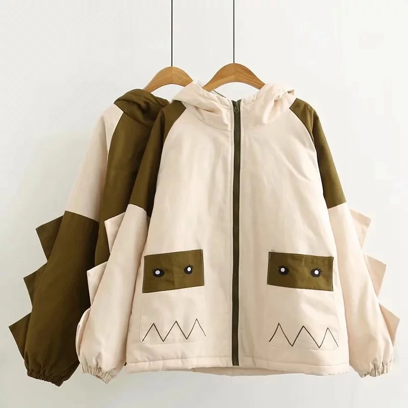 Женское теплое зимнее женское пальто Мори девушка мультфильм Kawaii динозавр