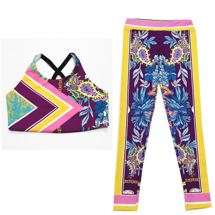 CB1022 purple set Комплект для йоги, Спортивная женская одежда для спортзала, фитнеса, тренировок, женский спортивный бюстгальтер, штаны для йоги, леггинсы, спортивный костюм, комплект для фитнеса - Цвет: CB1022 purple set