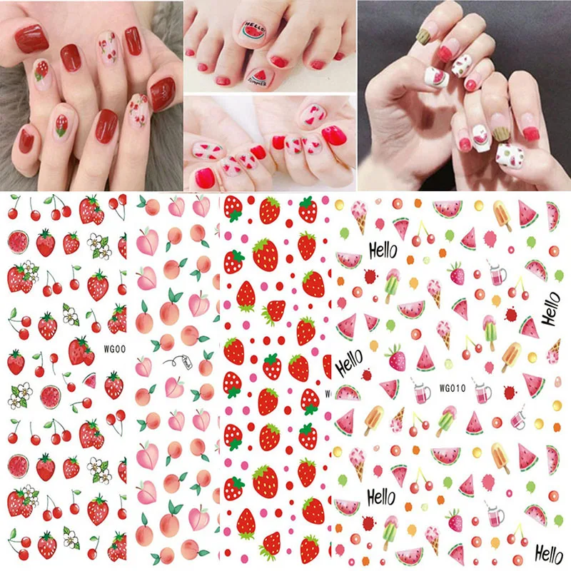 

Manicures Nail Stickers Strawberry Peach Design Nail Decoration 3D Fruits Decals DIY Art Nail Foils Nail Adhesive Sliders