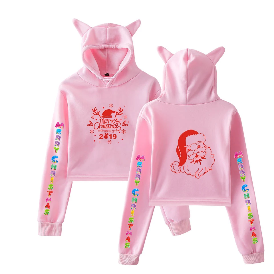 Merry Christmas Hoodies Women Sexy Short Cat Ears Cute Pullovers Fashion Sex Appeal Autumn Casual Sweatshirts | Женская одежда