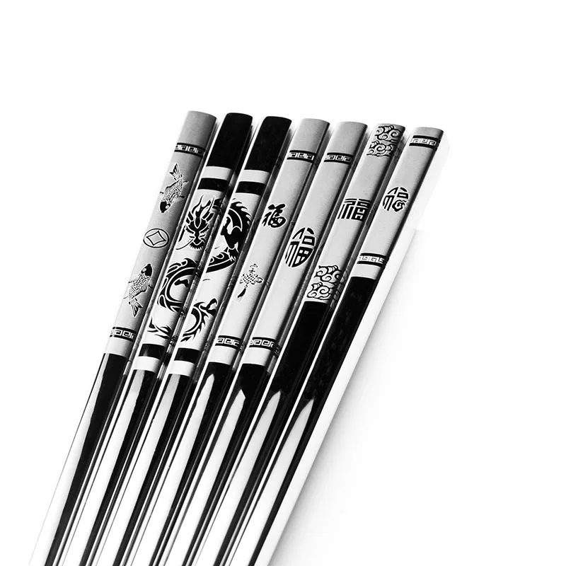 Палочки для еды из нержавеющей стали с китайским драконом 1 пара|Палочки еды| |