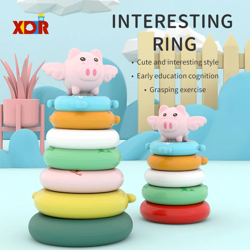 

XDR, 5/7 слоев, радужная башня, детские игрушки-гнезда, Пластиковый Штабелируемый милый мультяшный поросенок, зажимные блоки, игрушка для ванно...