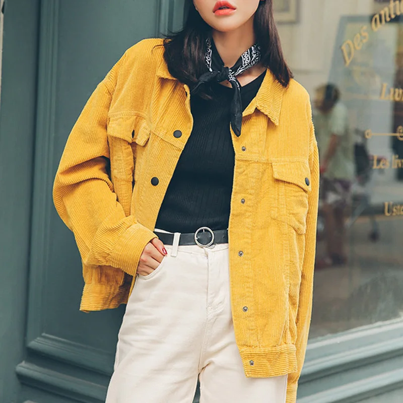 Женская Вельветовая куртка оверсайз базовая хлопковая с карманами 2019|bomber