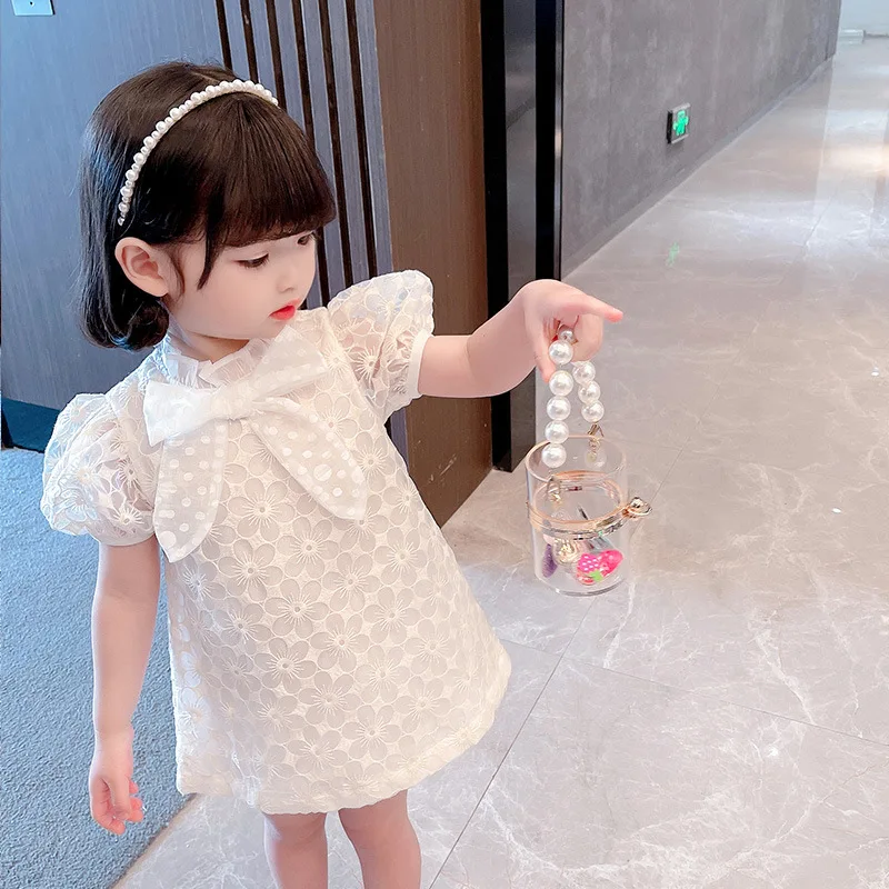 

Children girls lace dress summer dress 2021 new girl baby fashion princess dresses kids birthday puff sleeve toddler clothing