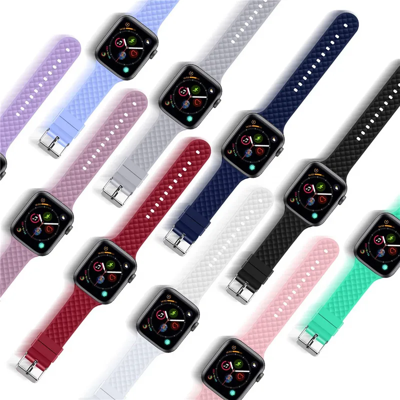 Silicone Strap for Apple watch 5 band 44mm 40mm iwatch band 42/38mm Woven Pattern bracelet watchband for apple watch 6 5 4 3 2 1
