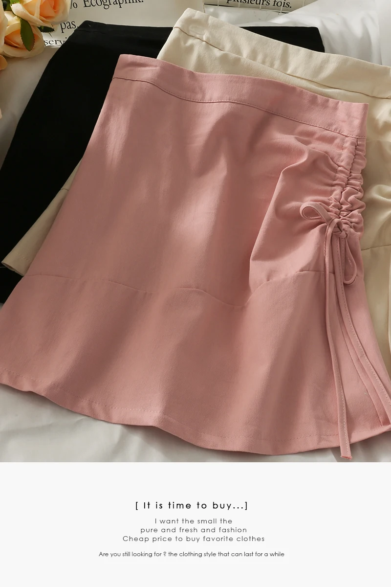 

2021 Summer Drawstring fold bow tie high waist hip skirt women's mini skirts