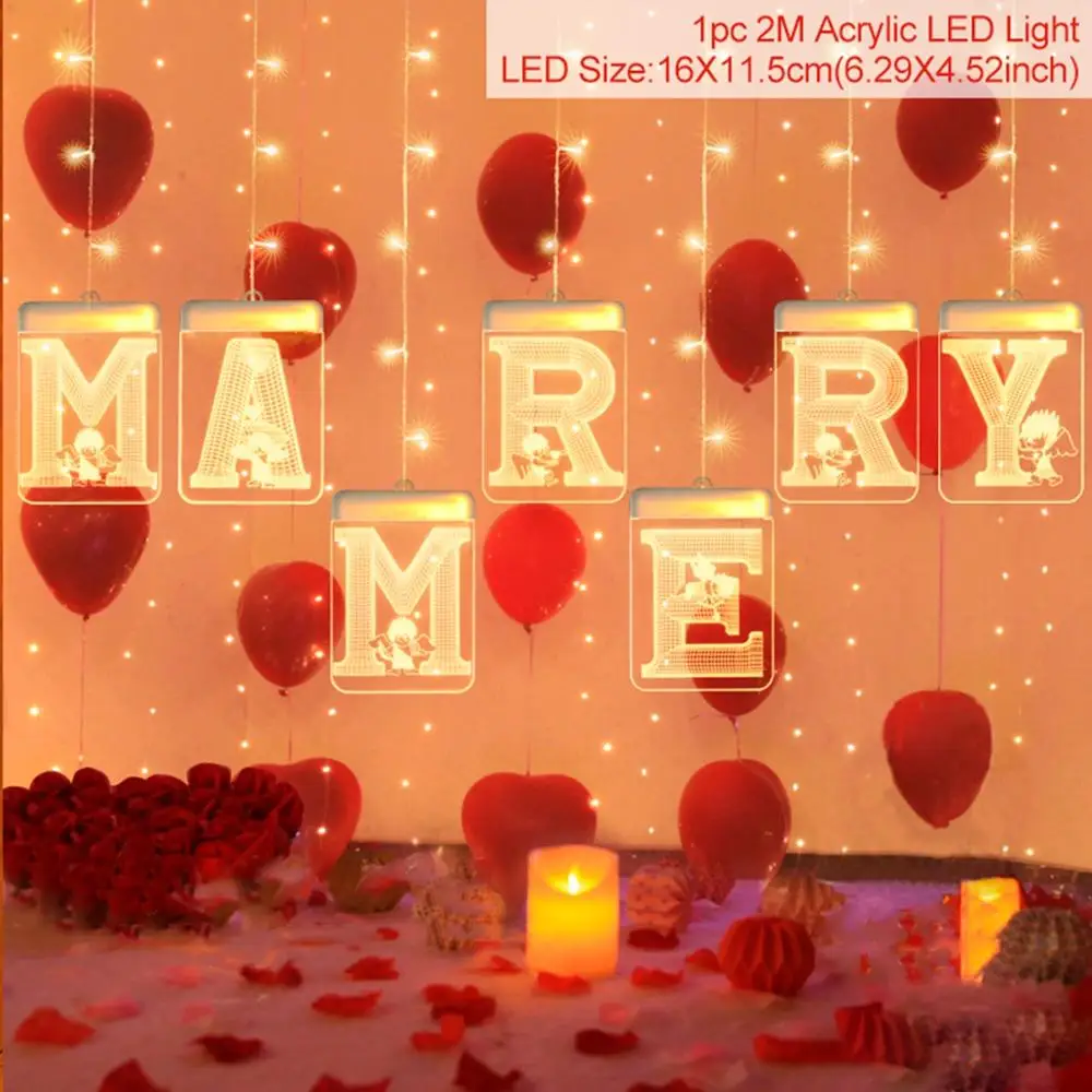3D «Marry Me» светодиодный светильник для художественного оформления ногтей, ручная работа, украшенной вечерние сюрприз предложить орнамент День рождения светильник Настенный декор светодиодный светильник строка - Цвет: MARRY ME