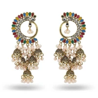 afghan women gold silver color indian jewelry half moon gypsy vintage boho tribe tassel drop earrings jhumka earrings jewelry