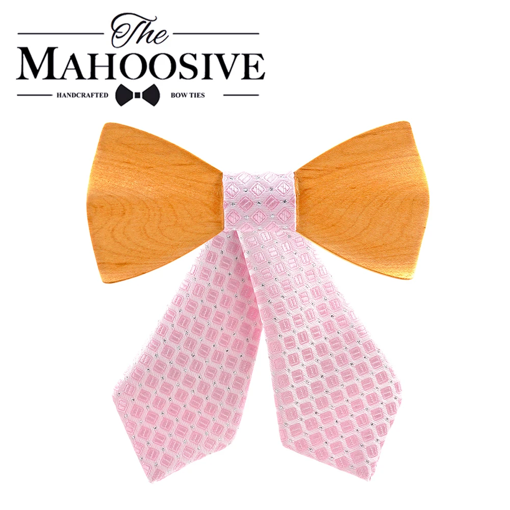 Женский деревянный галстук бабочка с крестиком однотонный Свадебный бантик на