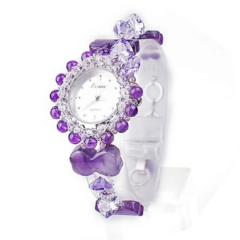 Женские кварцевые часы с нефритовым браслетом фиолетовые | Наручные