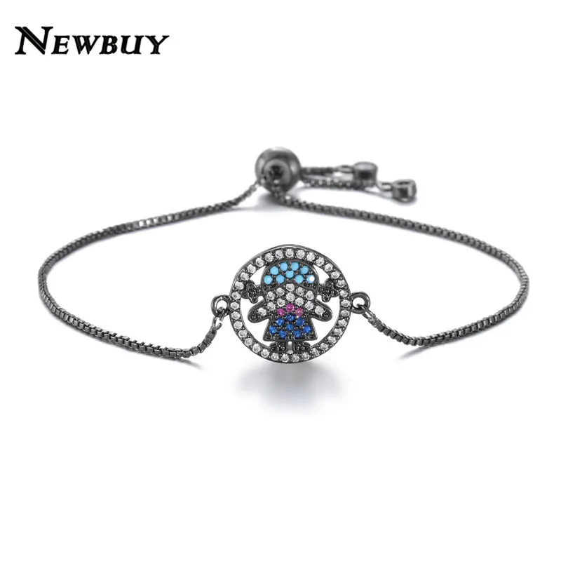 NEWBUY модный серебряный/золотой цвет милый мальчик и девочка Шарм Браслеты Микро Проложить прозрачный кубический цирконий Женский партии ювелирные изделия Прямая поставка - Окраска металла: NBSL362