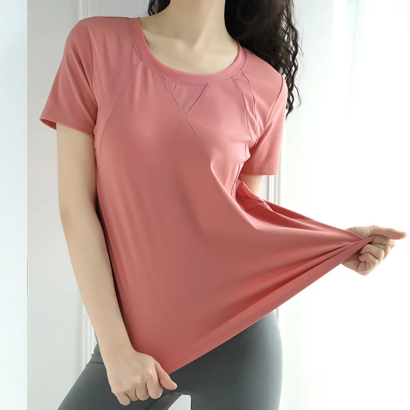 

New Sport T-shirts Quick Dry Fitness Workout Shirts Short Sleeve O-Neck Running T-shirts Women Yoga Shirt Mesh Patchwork