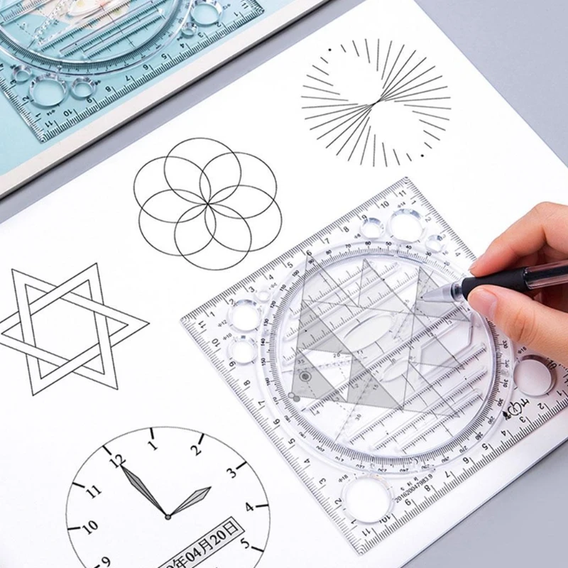 

Multifunctional Drawing Ruler, Springhall Angle and Circle Maker Drawing Geometric Drawing Template Measuring Ruler Multipurpose