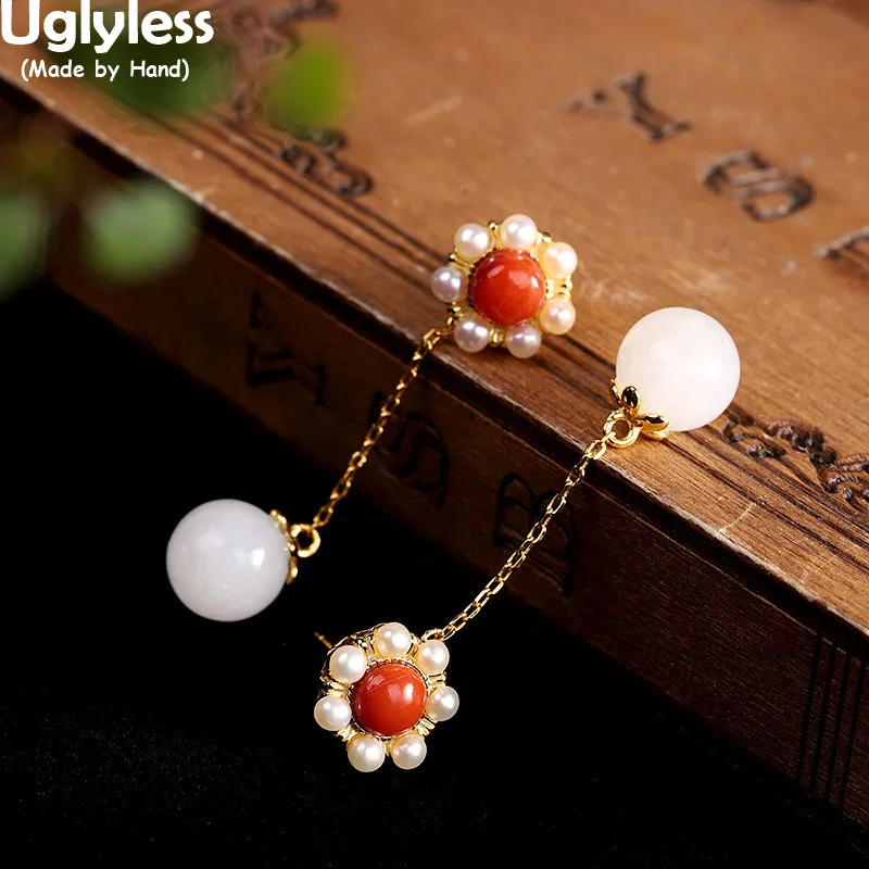 Женские серьги в форме подсолнечника из чистого пресноводного жемчуга