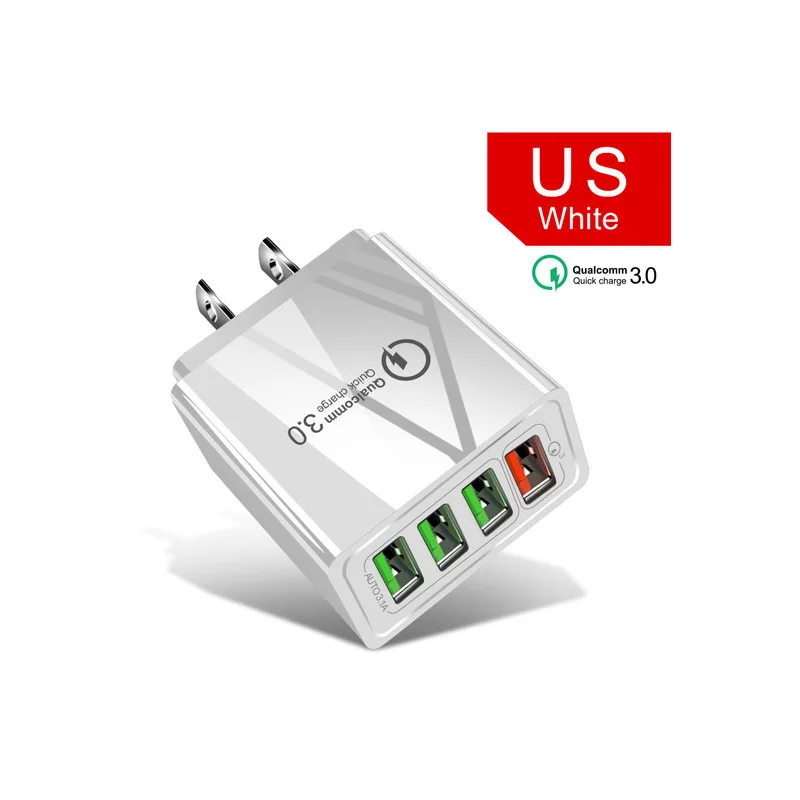 48 Вт Быстрая зарядка 3,0 4 порта USB зарядное устройство для iPhone X XS XR 8 7 6 6s plus iPad быстрое дорожное зарядное устройство для samsung S10 S9 Xiaomi Mi 9 8 huawei Nokia зарядное устройство для мобильного телефона EU US UK вилка - Тип штекера: White US Plug