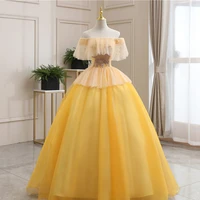 gold quinceanera dresses off the shoulder party dress luxury party dress real photo ball gown customize vestidos