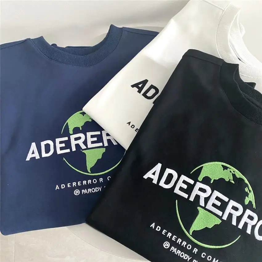 

Earth Embroidery Ader Error Sweatshirts Men Women Loose Oversize Black Blue White Adererror Pullovers