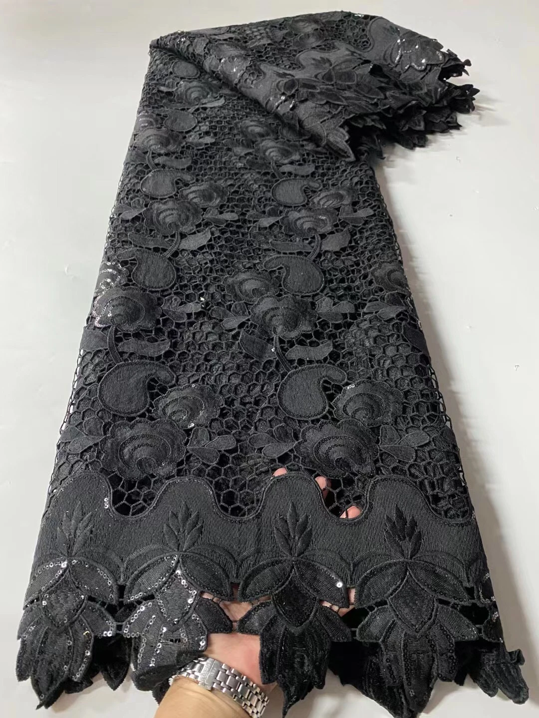 Черная африканская кружевная ткань 2021 Гипюр кружево с блестками вышивка шнур